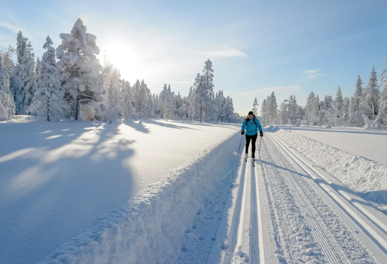 Woman in skislopes, winter in Norway